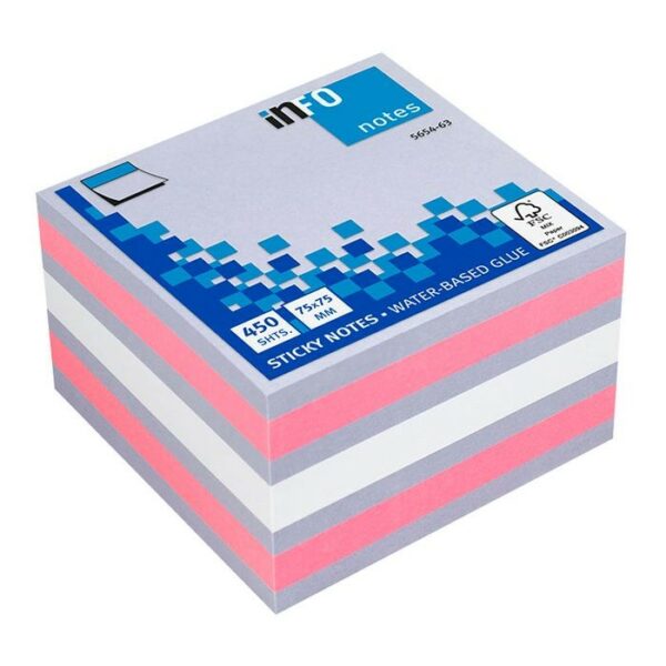 Global Notes inFO Cubo da 450 foglietti adesivi 75 x 75 mm - Certificazione FSC - Colori viola, rosa e bianco